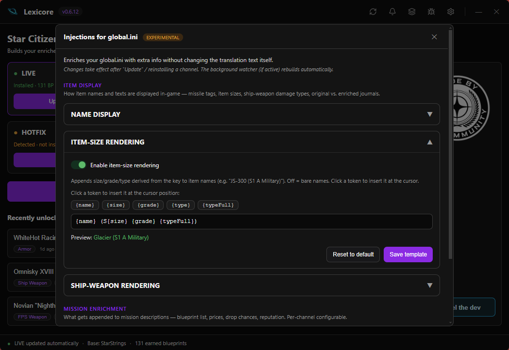 Injections modal