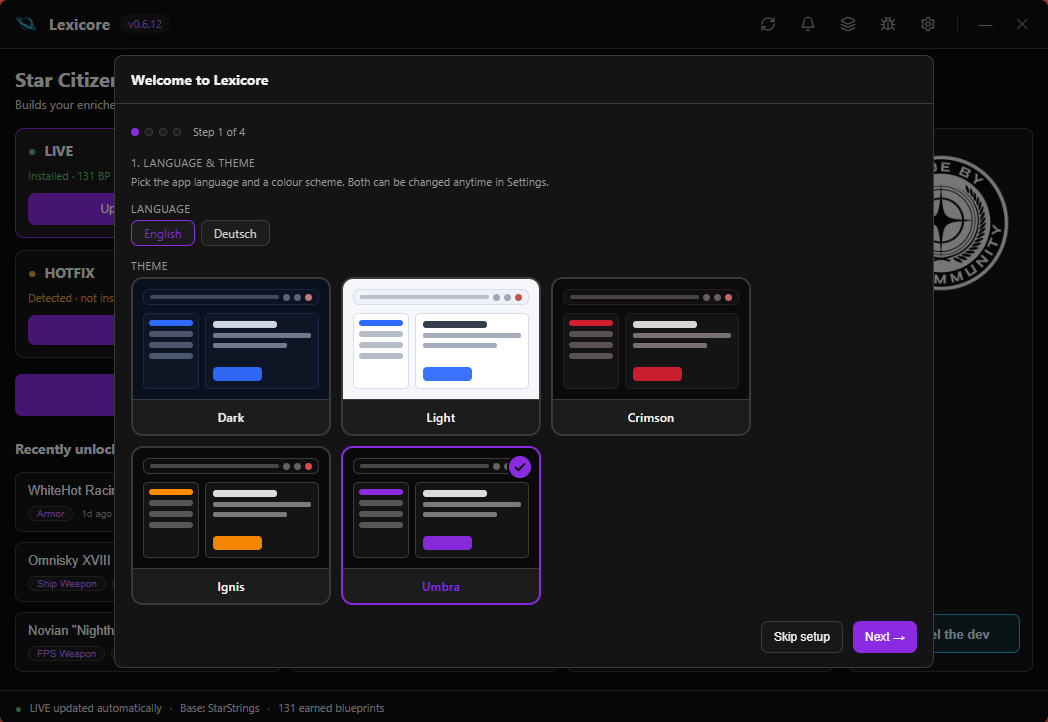 Setup wizard
